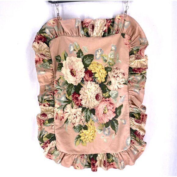 2 Vintage RALPH LAUREN Cynthia Standard Pillow Shams Pink Floral Ruffled Set USA - Picture 1 of 10